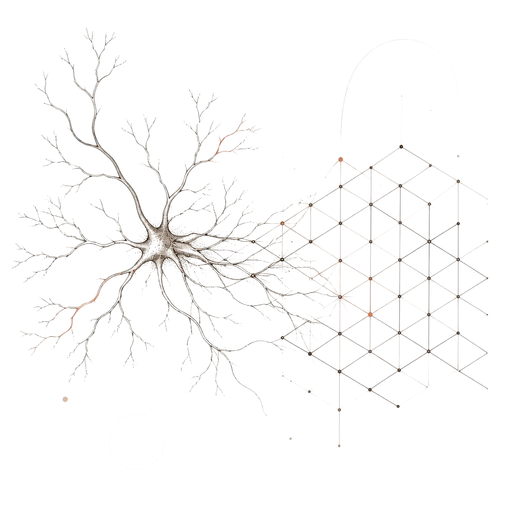 Conceptual illustration of a neuron branching into a geometric lattice